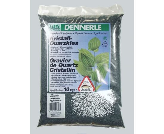 Гравий 1-2 мм, цветной Dennerle Kristall-Quarz 10 кг, темно-зеленый (цвет мха)