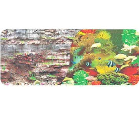 Фон двухсторонний 30см. Камни скалистая стена/ Морской кораллы с рыбами