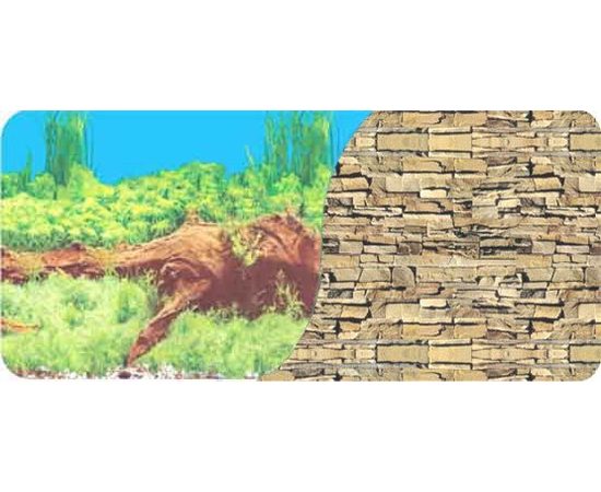 Фон двухсторонний 60см. Растительный с корягой (синий) / Каменная стена из сланца