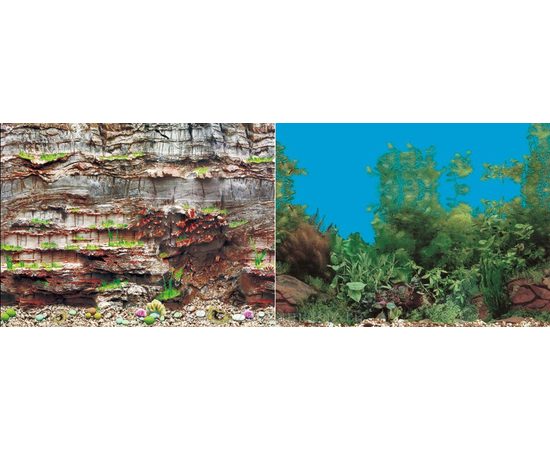 Фон двухсторонний 60см.Камни скалистая стена/ Растительный с камнем (синий)