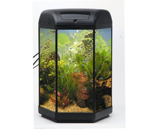 Аквариум шестигран. HEXA SET-II 28х32см чёрный 20л.+(крышка со светильником Е27 (9W) и биофильтром грелка) Aquael