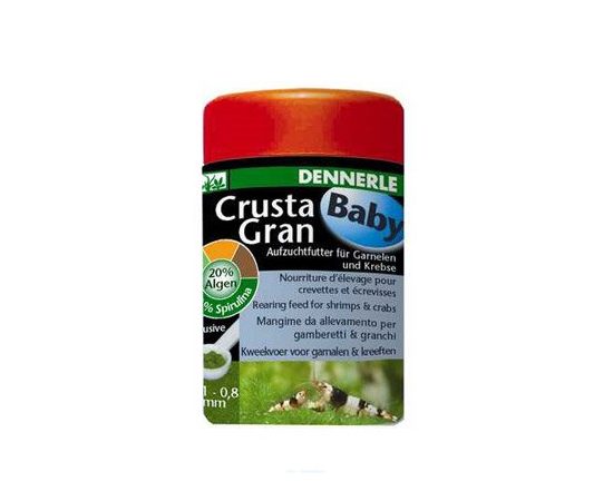 Гранулированный основной корм Dennerle CrustaGran Baby для молоди креветок и мелких раков, 100 мл. Величина гранул 0,1 - 0,8 мм.