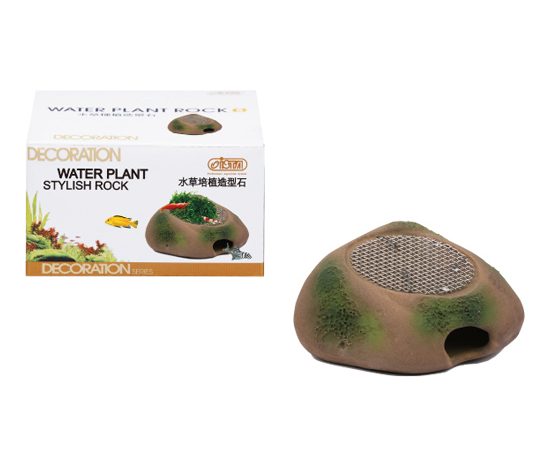 Камень-укрытие для мелких рыб и керамическая площадка с сеткой из нержавеющей стали для культивации растений